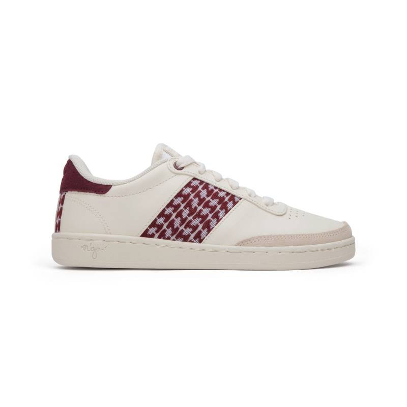 zapatillas cuero blanco burdeos