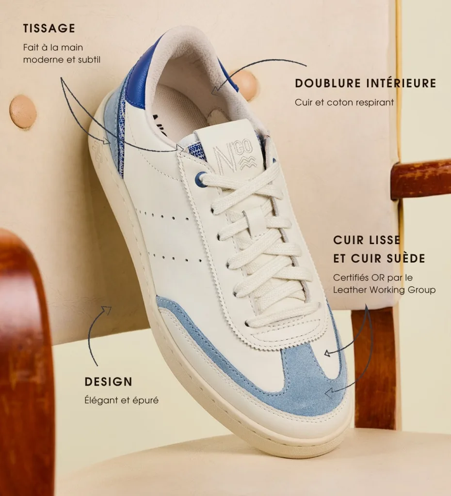 Basket éthique HA LONG. Sneakers élégantes et responsables conçues avec du cuir certifié et issues de l'artisanat vietnamien.